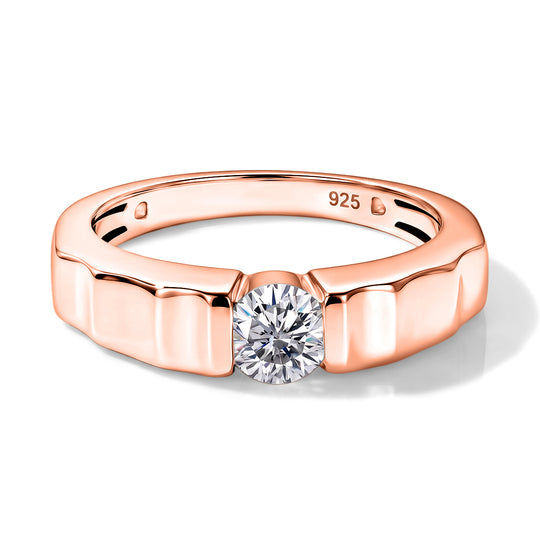 Moissanit Solitär Ring, 925 Silber mit Roségold Vermeil - 0,51 ct.
