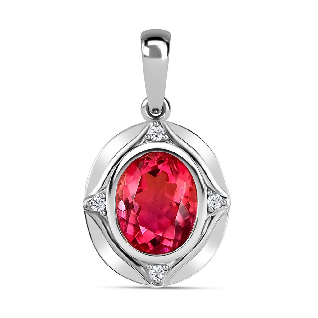 Sunset Triplett Quarz, Weißer Zirkon Anhänger 925 Silber platiniert ca. 3.06 ct