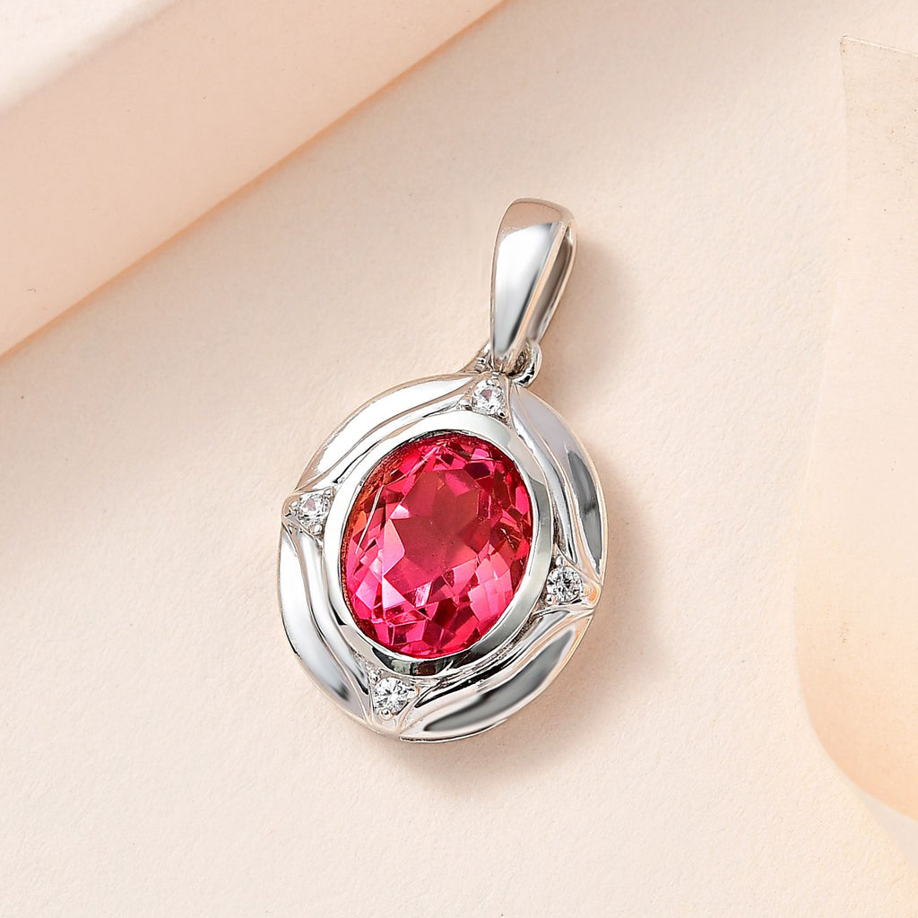 Sunset Triplett Quarz, Weißer Zirkon Anhänger 925 Silber platiniert ca. 3.06 ct