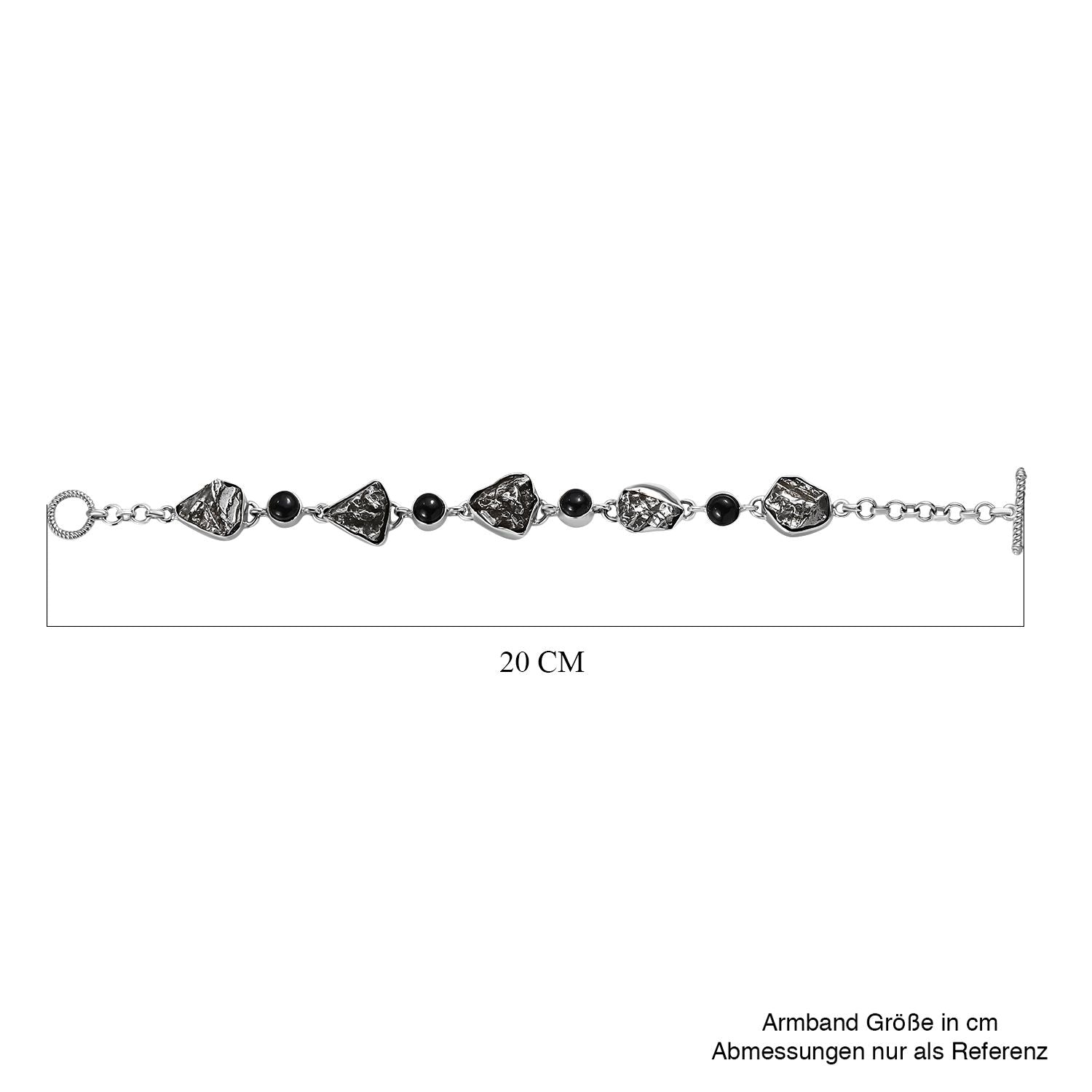 Meteorit, Schwarzes Turmalin Armband, ca. 19 cm, 925 Silber rhodiniert, ca. 74.01 ct