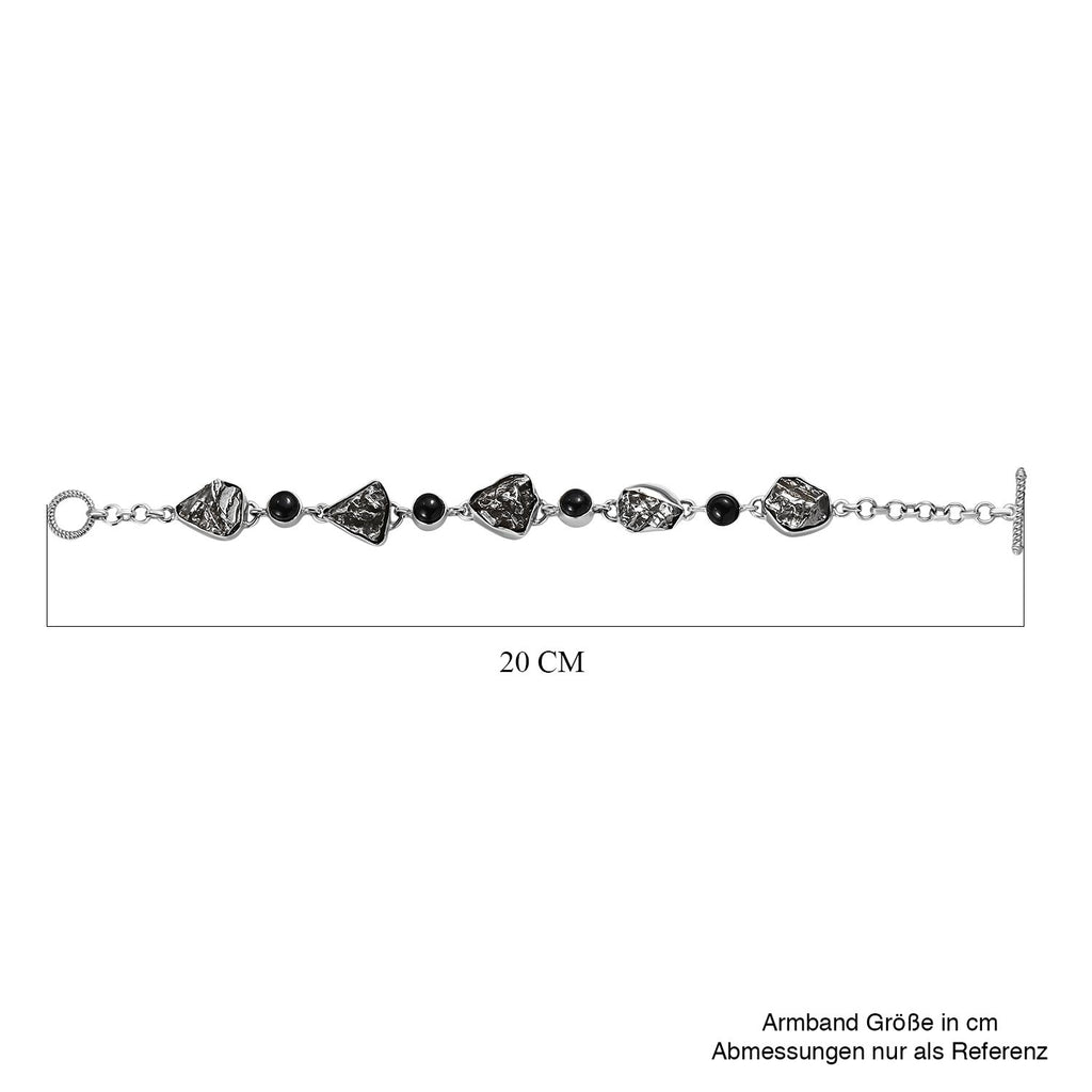 Meteorit, Schwarzes Turmalin Armband, ca. 19 cm, 925 Silber rhodiniert, ca. 74.01 ct