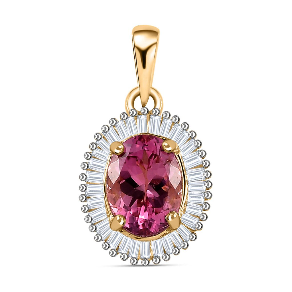 AAA Rosa Calabar-Turmalin, Weißer Diamant Anhänger, 585 Gold, ca. 1.33 ct
