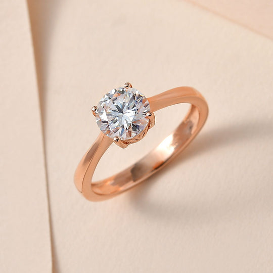 Moissanit Ring, 925 Silber Roségold Vermeil, (Größe 20.00) ca. 1.13 ct