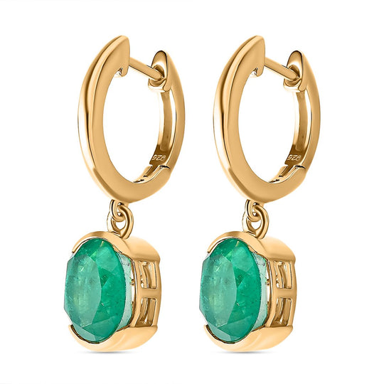 Smaragd-Triplette-Quarz Ohrringe 925 Silber Gelbgold Vermeil ca. 4.44 ct