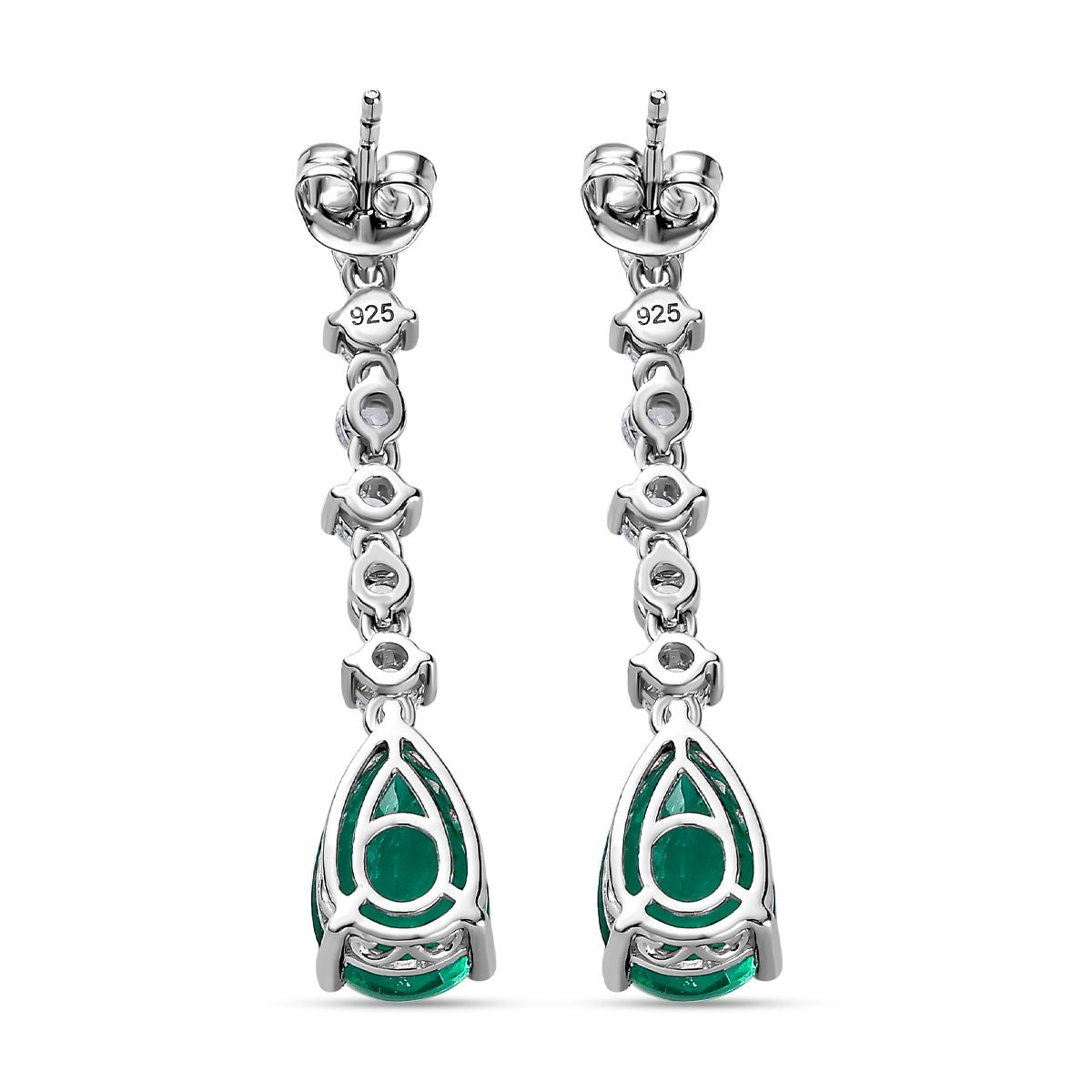 Smaragd-Quarz-Triplette, Weißer Zirkon Ohrringe, 925 Silber platiniert, ca. 8.94 ct
