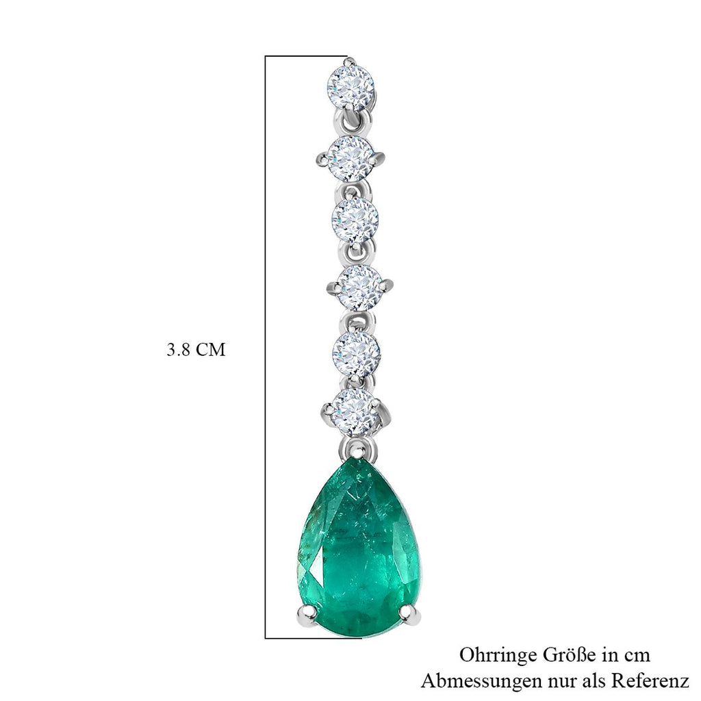 Smaragd-Quarz-Triplette, Weißer Zirkon Ohrringe, 925 Silber platiniert, ca. 8.94 ct