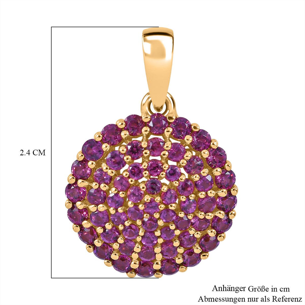 Rhodolith Granat Anhänger, 925 Silber Gelbgold Vermeil ca. 1.89 ct