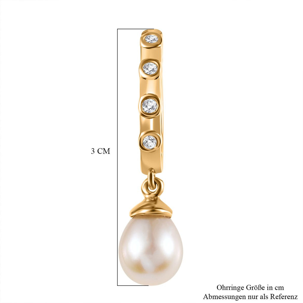 Süßwasserzucht Perle, Weißer Zirkon Ohrringe, 925 Silber Gelbgold Vermeil