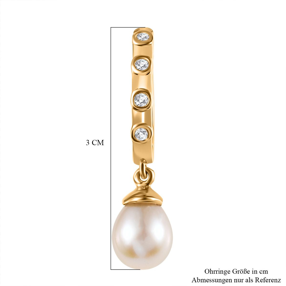 Süßwasserzucht Perle, Weißer Zirkon Ohrringe, 925 Silber Gelbgold Vermeil