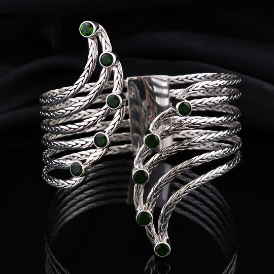 Royal Bali - Natürlicher Chromdiopsid Armreif, ca. 19 cm, 925 Silber ca. 7.00 ct