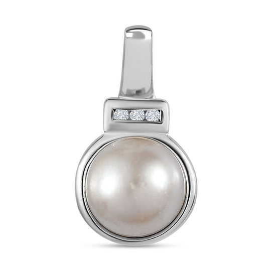 Süßwasser Perle, Weißer Zirkon Anhänger 925 Silber