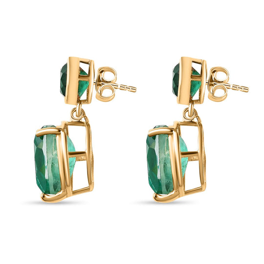 Smaragd-Quarz-Triplette Ohrringe, 925 Silber Gelbgold Vermeil, ca. 10.23 ct