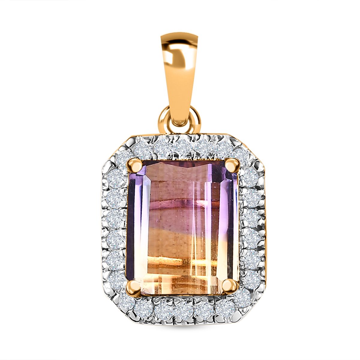 AAA Ametrin, Weißer Zirkon Anhänger, 925 Silber Gelbgold Vermeil, ca. 5.41 ct