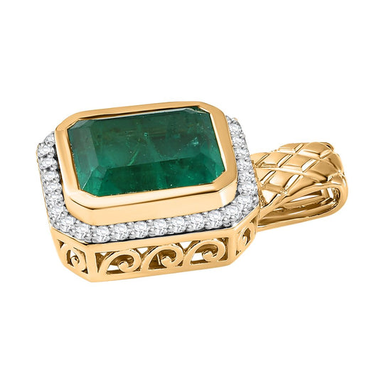 Smaragd-Triplette-Quarz, Weißer Zirkon Anhänger 925 Silber Gelbgold Vermeil ca. 7.47 ct