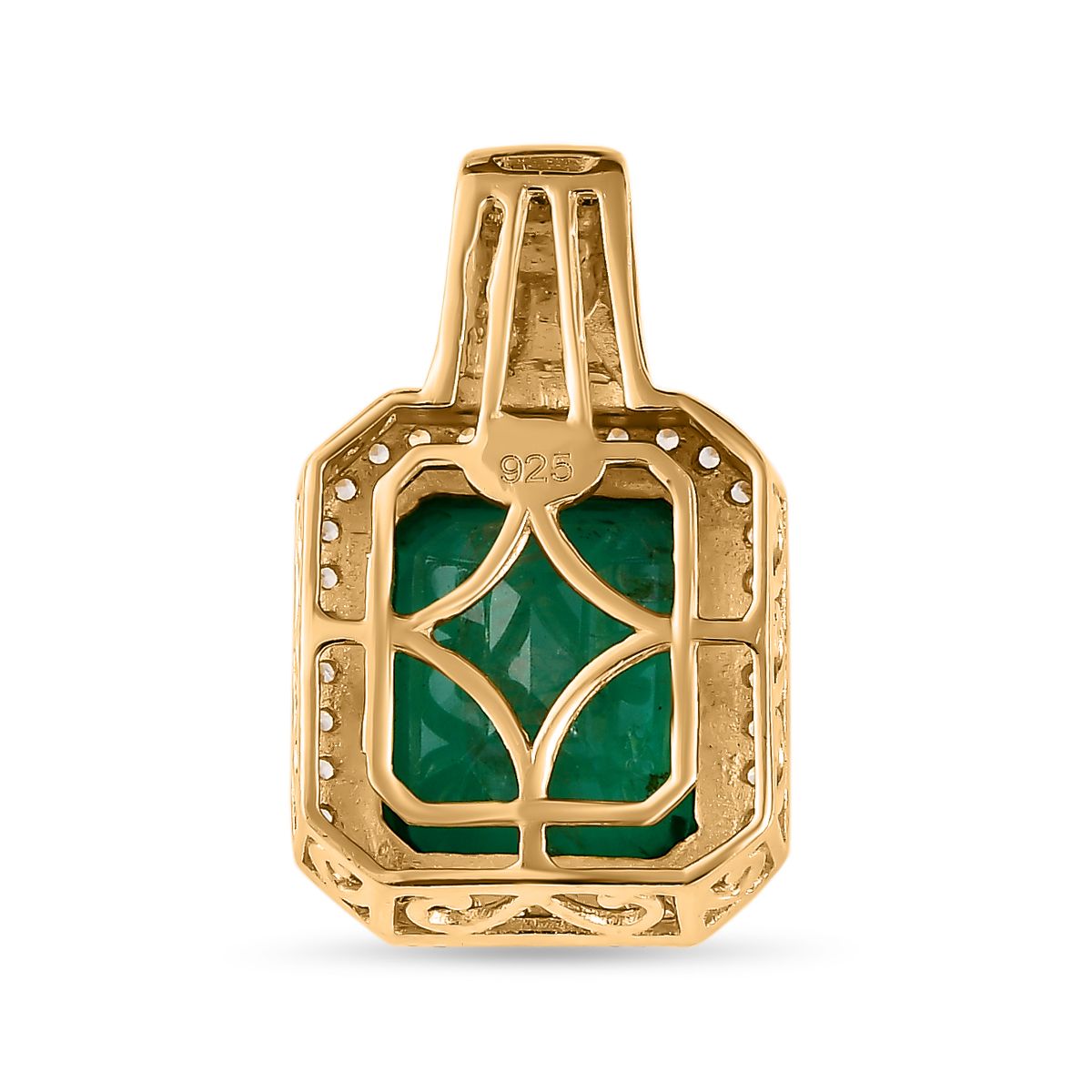 Smaragd-Triplette-Quarz, Weißer Zirkon Anhänger 925 Silber Gelbgold Vermeil ca. 7.47 ct