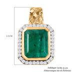 Smaragd-Triplette-Quarz, Weißer Zirkon Anhänger 925 Silber Gelbgold Vermeil ca. 7.47 ct