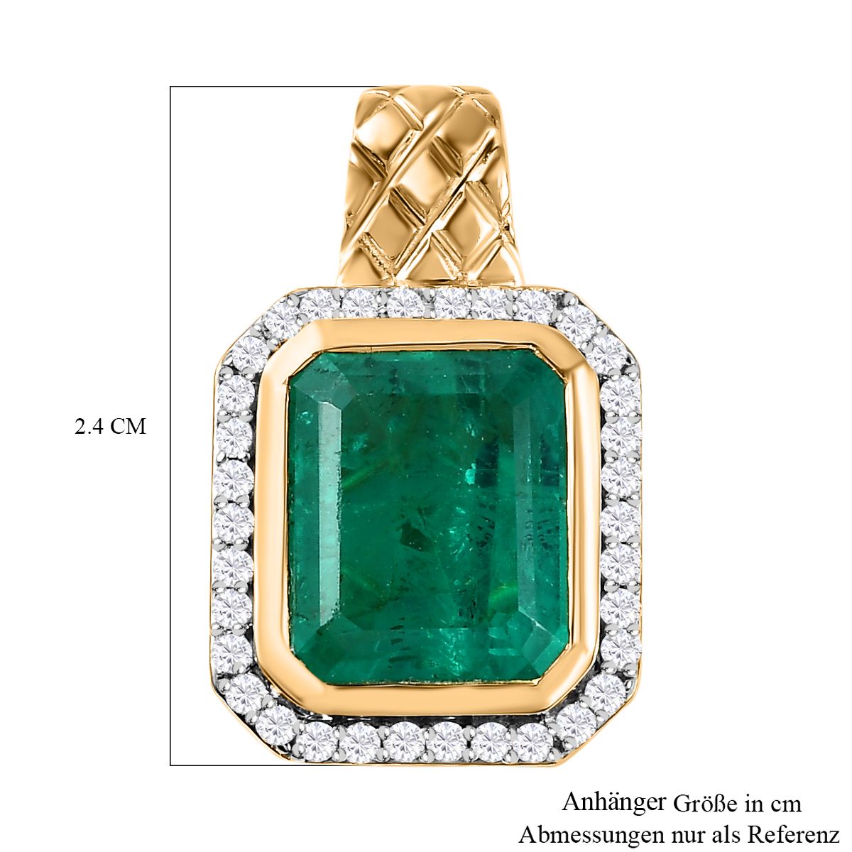 Smaragd-Triplette-Quarz, Weißer Zirkon Anhänger 925 Silber Gelbgold Vermeil ca. 7.47 ct
