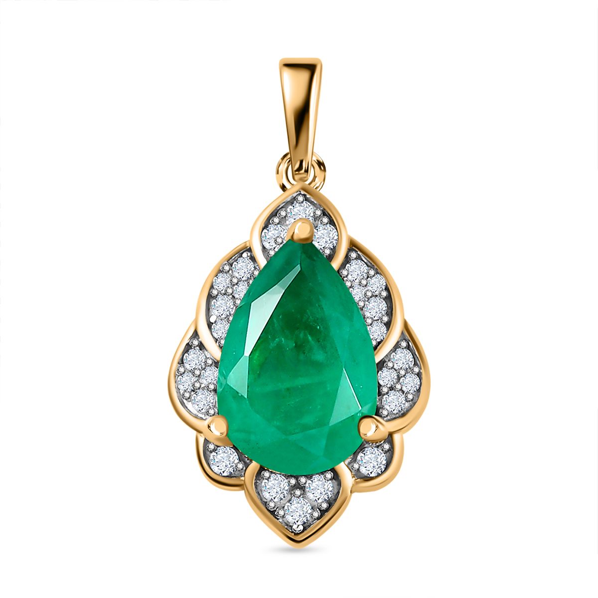 Smaragd-Quarz-Triplette, Weißer Zirkon Anhänger 925 Silber vergoldet ca. 3.97 ct
