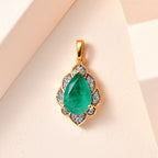 Smaragd-Quarz-Triplette, Weißer Zirkon Anhänger 925 Silber vergoldet ca. 3.97 ct