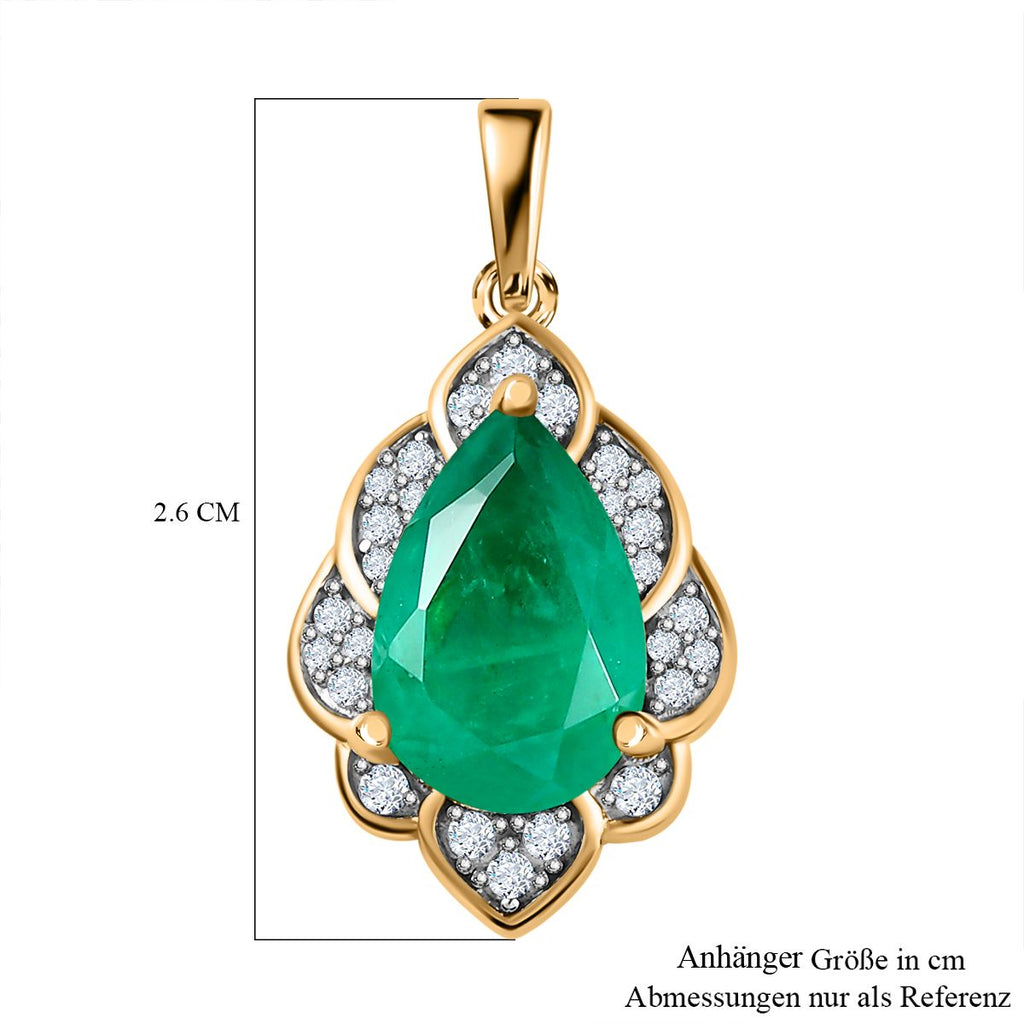 Smaragd-Quarz-Triplette, Weißer Zirkon Anhänger 925 Silber vergoldet ca. 3.97 ct