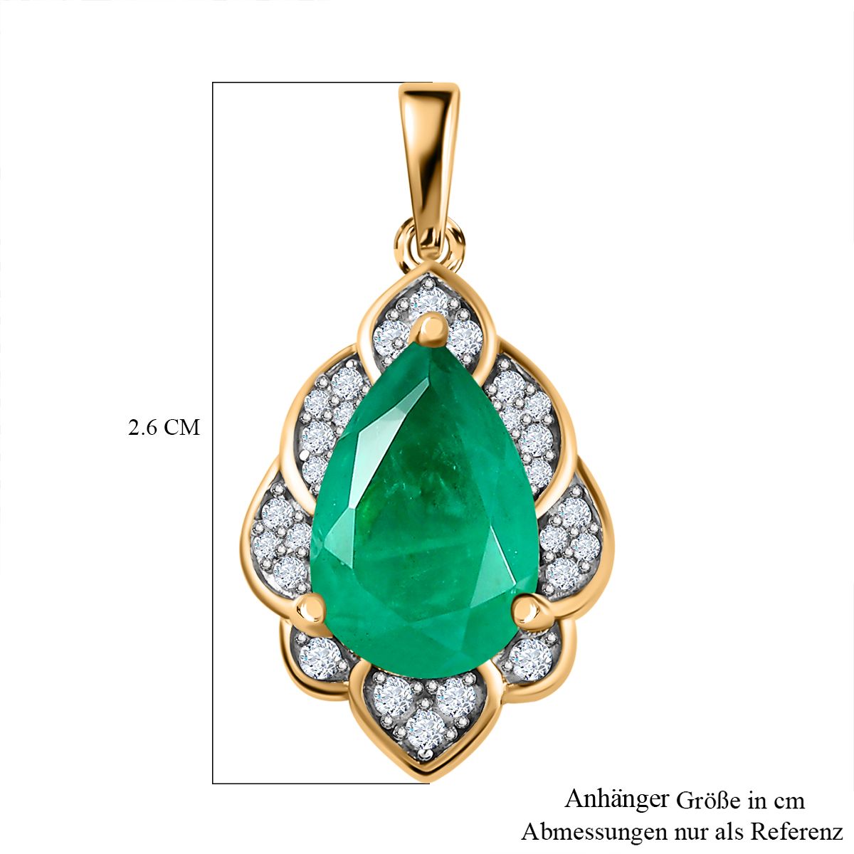 Smaragd-Quarz-Triplette, Weißer Zirkon Anhänger 925 Silber vergoldet ca. 3.97 ct
