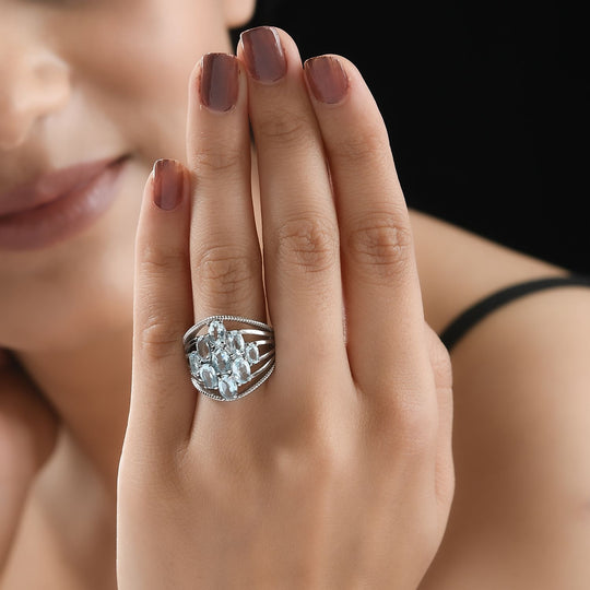 Himmelblauer Topas Ring, Edelstahl ca. 4.52 ct