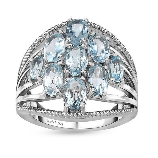 Himmelblauer Topas Ring, Edelstahl ca. 4.52 ct