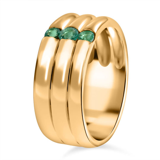 AAA Kagem Sambischer Smaragd Ring, 925 Silber Gelbgold Vermeil, (Größe 20.00) ca. 0.41 ct