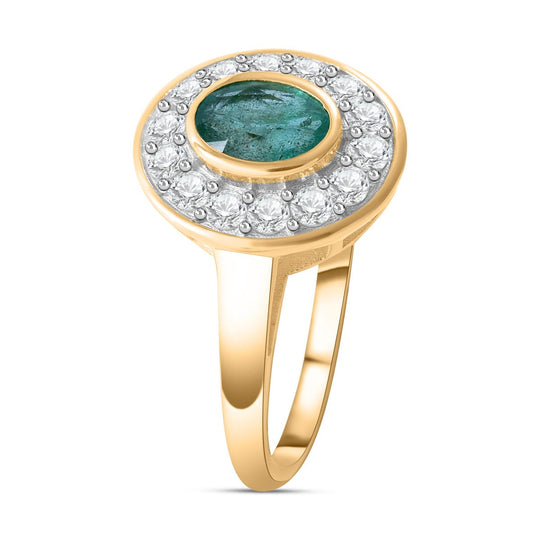 AAA Kagem Sambischer Smaragd, Weißer Zirkon Ringe 925 Silber Gelbgold Vermeil (Größe 19.00) ca. 1.37 ct