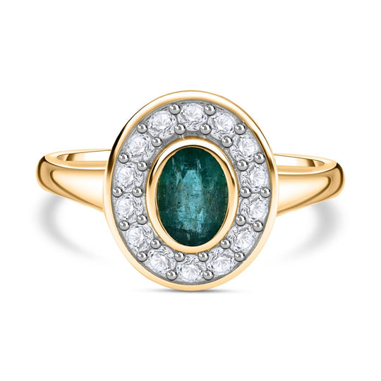 AAA Kagem Sambischer Smaragd, Weißer Zirkon Ringe 925 Silber Gelbgold Vermeil (Größe 19.00) ca. 1.37 ct
