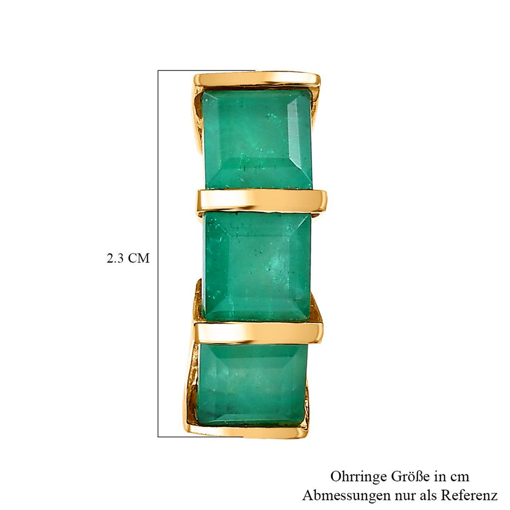 Smaragd-Quarz-Triplette-Ohrringe, 925 Silber Gelbgold Vermeil ca. 9.17 ct