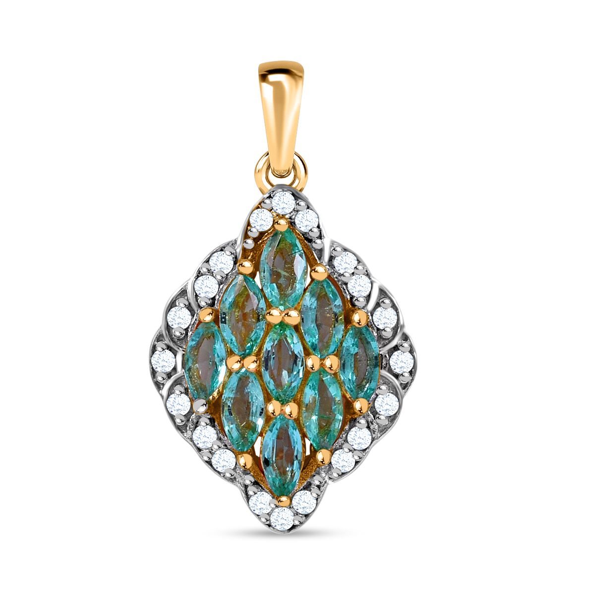 AAA Gemfields Smaragd, Weißer Zirkon Anhänger 925 Silber Gelbgold Vermeil ca. 0.85 ct