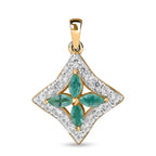 AAA Gemfields Smaragd, Weißer Zirkon Anhänger 925 Silber Gelbgold Vermeil ca. 0.84 ct