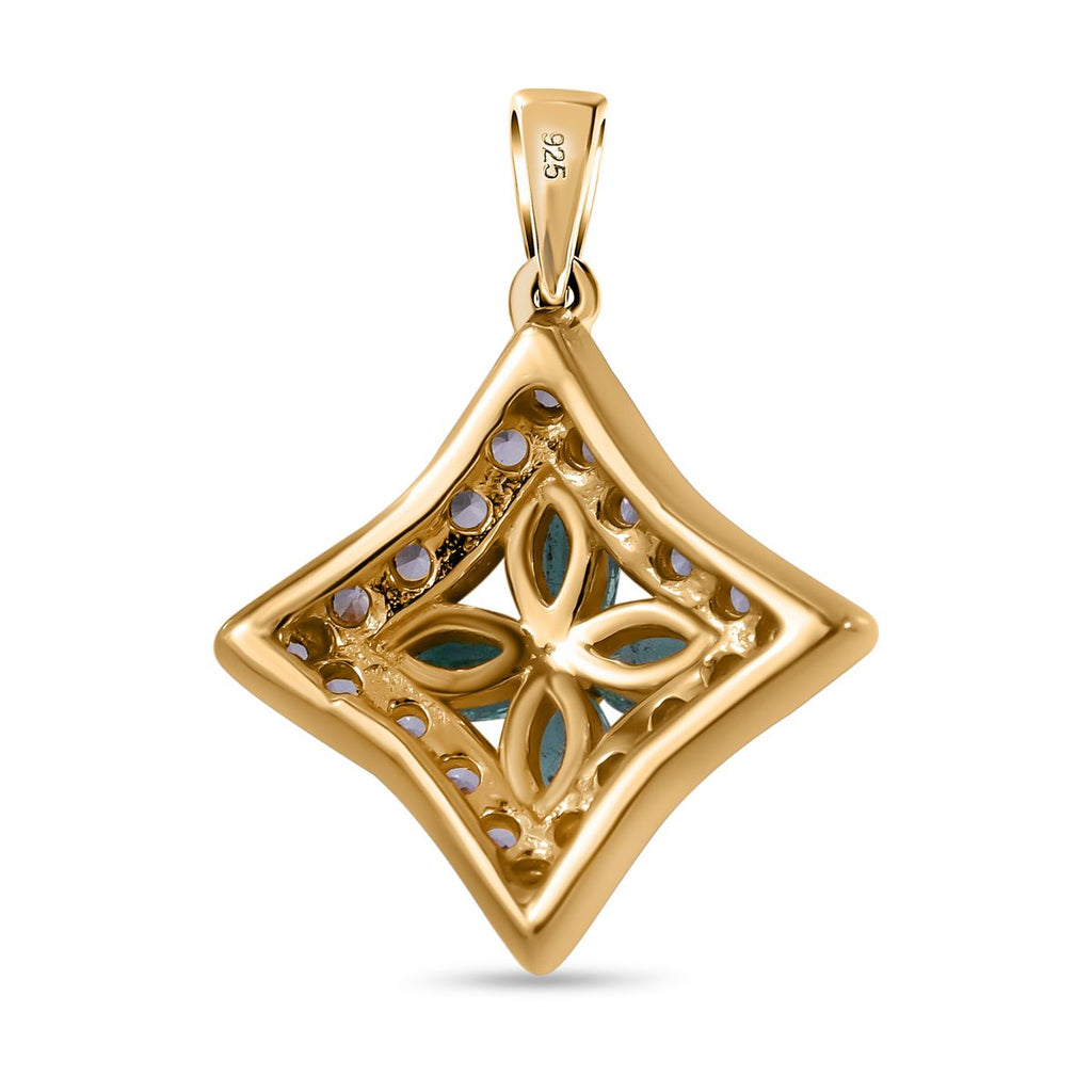 AAA Gemfields Smaragd, Weißer Zirkon Anhänger 925 Silber Gelbgold Vermeil ca. 0.84 ct