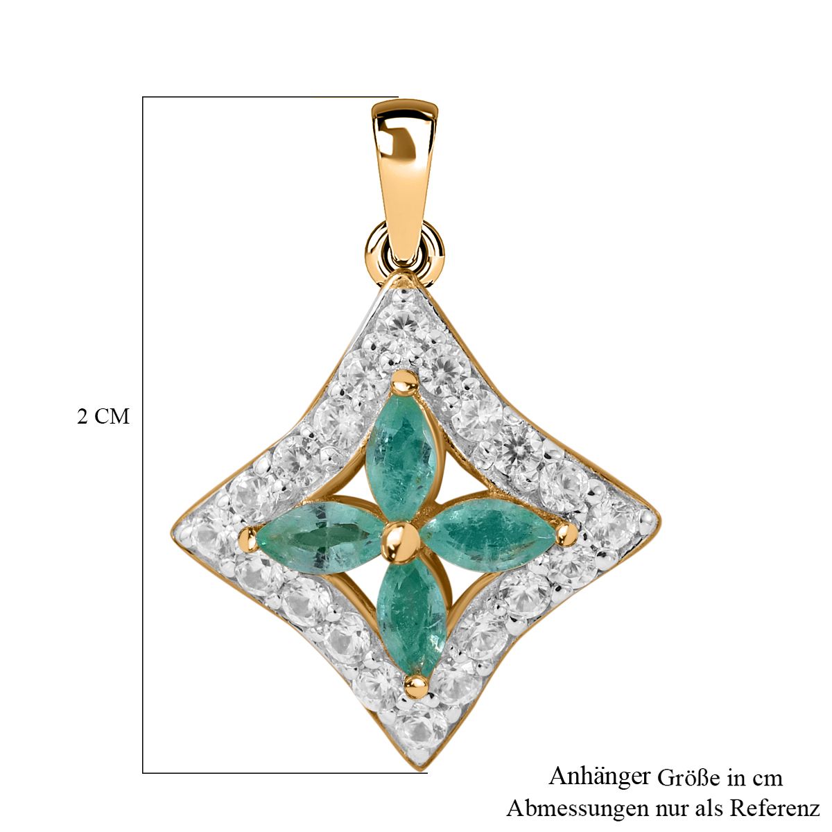 AAA Gemfields Smaragd, Weißer Zirkon Anhänger 925 Silber Gelbgold Vermeil ca. 0.84 ct