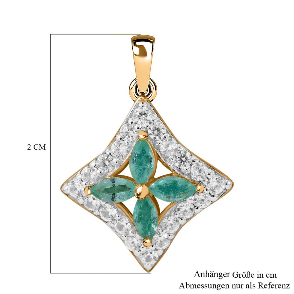 AAA Gemfields Smaragd, Weißer Zirkon Anhänger 925 Silber Gelbgold Vermeil ca. 0.84 ct