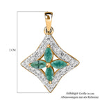 AAA Gemfields Smaragd, Weißer Zirkon Anhänger 925 Silber Gelbgold Vermeil ca. 0.84 ct