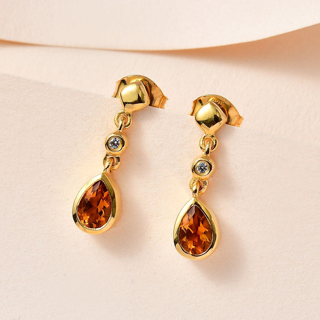 Serra Gaucha Citrin, Weißer Zirkon Ohrringe, 925 Silber Gelbgold Vermeil, ca. 0.80 ct