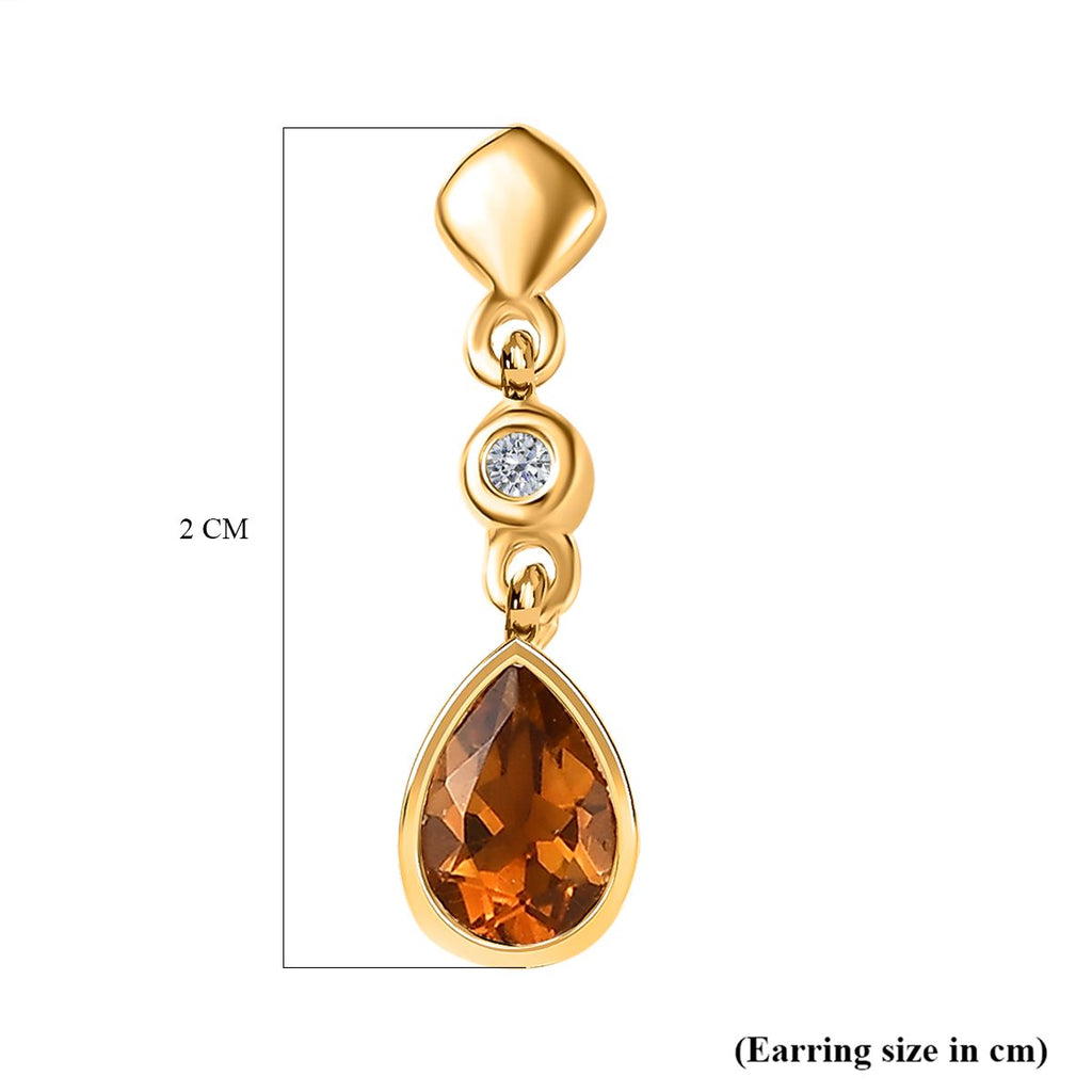 Serra Gaucha Citrin, Weißer Zirkon Ohrringe, 925 Silber Gelbgold Vermeil, ca. 0.80 ct