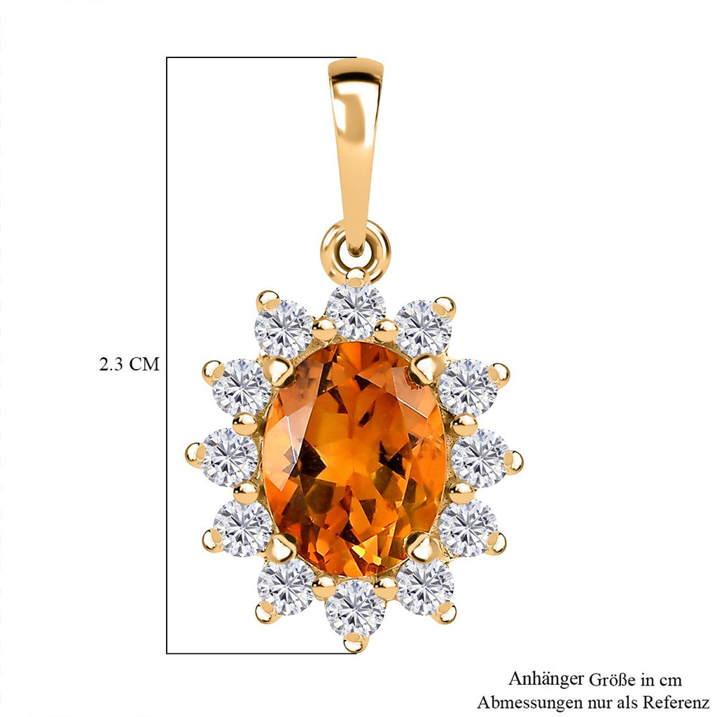 Serra Gaucha Citrin, Weißer Zirkon Anhänger, 925 Silber Gelbgold Vermeil, ca. 2.92 ct