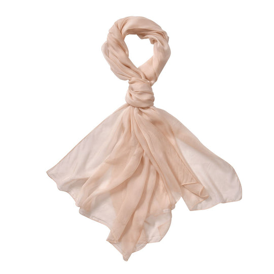 LA MAREY Solid chiffon 100% silk scarfMaterial:100% silk Size:110cm*180cmWeight : 50gColor: peach