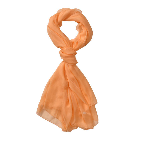 LA MAREY Solid chiffon 100% silk scarfMaterial:100% silk Size:110cm*180cmWeight : 50gColor: peach