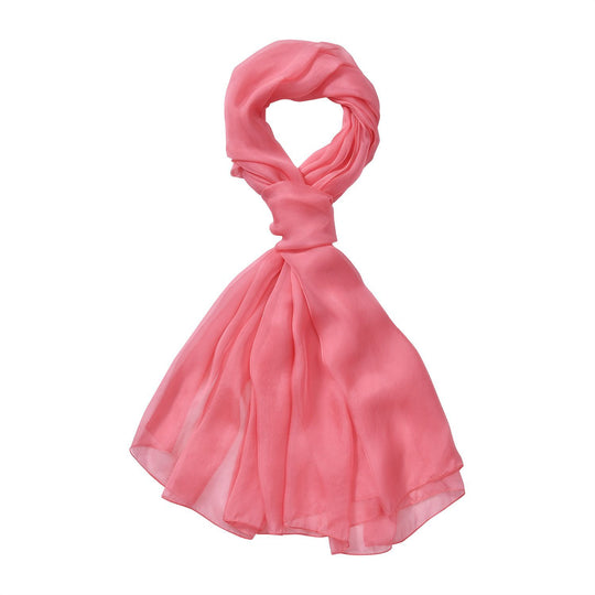 LA MAREY Solid chiffon 100% silk scarfMaterial:100% silk Size:110cm*180cmWeight : 50gColor: peach