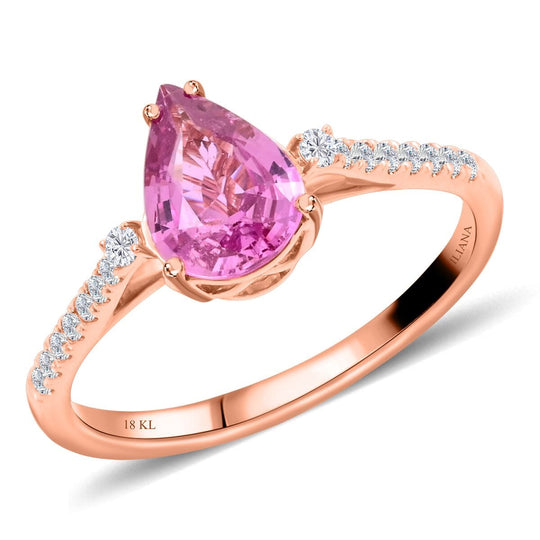 ILIANA AAA Rosa Saphir, Weißer Diamant AGI zertifiziert und geprüft Ring 750 Rosa Gold (Größe 16.50) ca. 1.25 ct