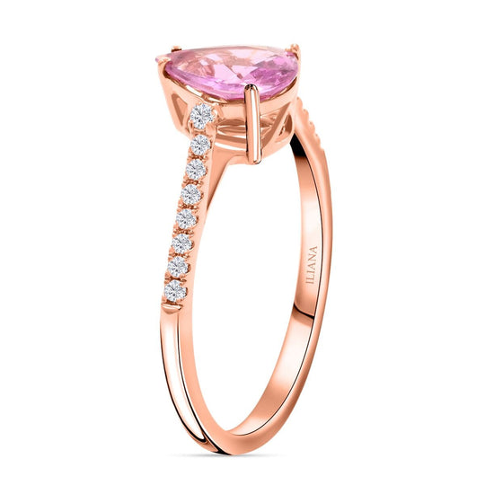 ILIANA AAA Rosa Saphir, Weißer Diamant AGI zertifiziert und geprüft Ring 750 Rosa Gold (Größe 16.50) ca. 1.25 ct