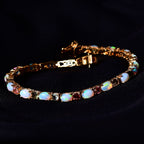 AA Natürlicher, äthiopischer Welo-Opal, mehrfarbiges Turmalin-Armband, ca. 18 cm, 925 Silber Gelbgold Vermeil ca. 8.96 ct
