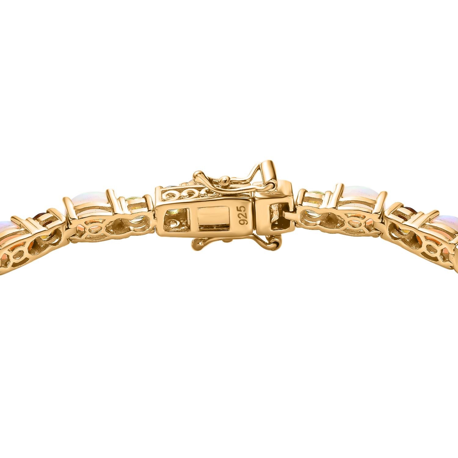 AA Natürlicher, äthiopischer Welo-Opal, mehrfarbiges Turmalin-Armband, ca. 18 cm, 925 Silber Gelbgold Vermeil ca. 8.96 ct