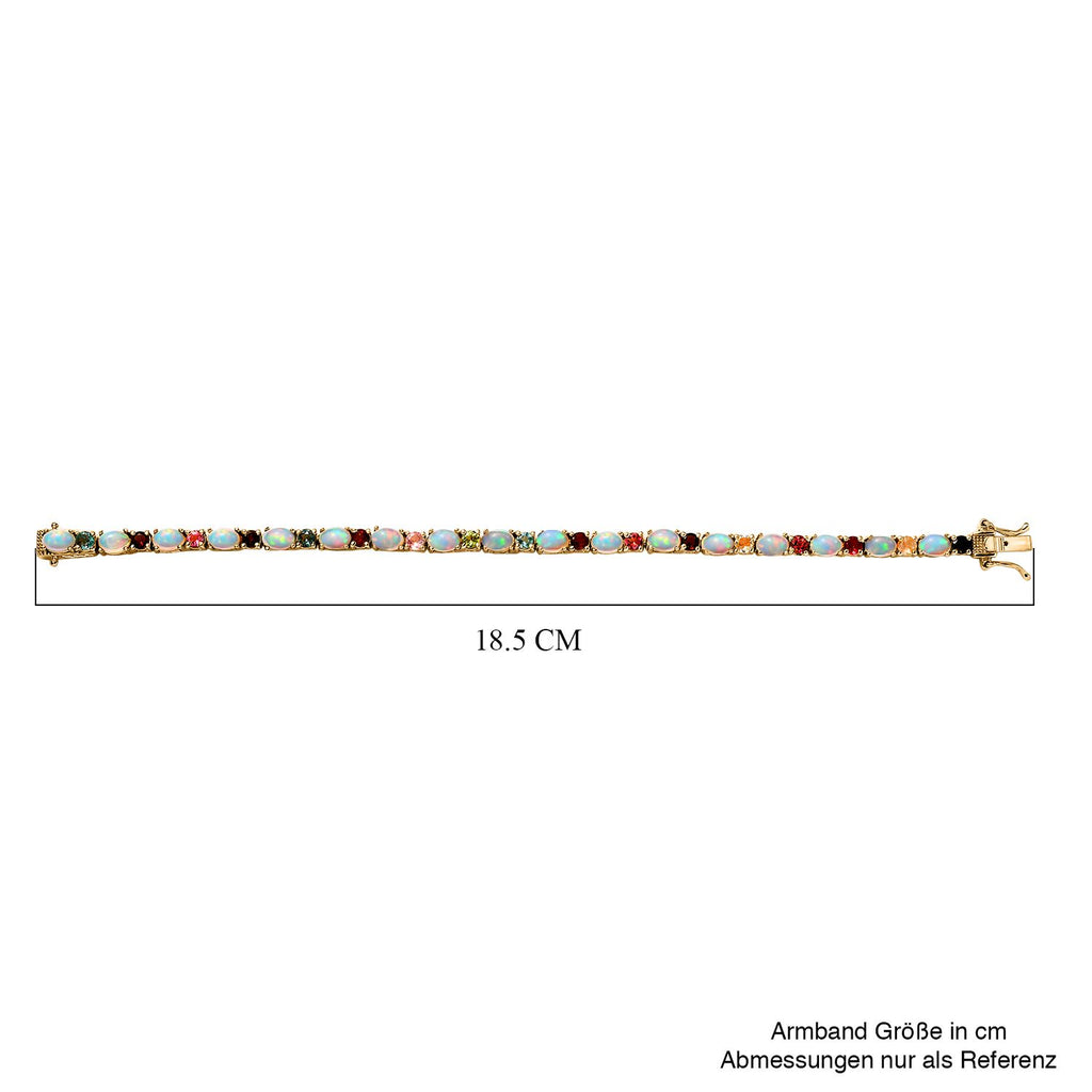 AA Natürlicher, äthiopischer Welo-Opal, mehrfarbiges Turmalin-Armband, ca. 18 cm, 925 Silber Gelbgold Vermeil ca. 8.96 ct