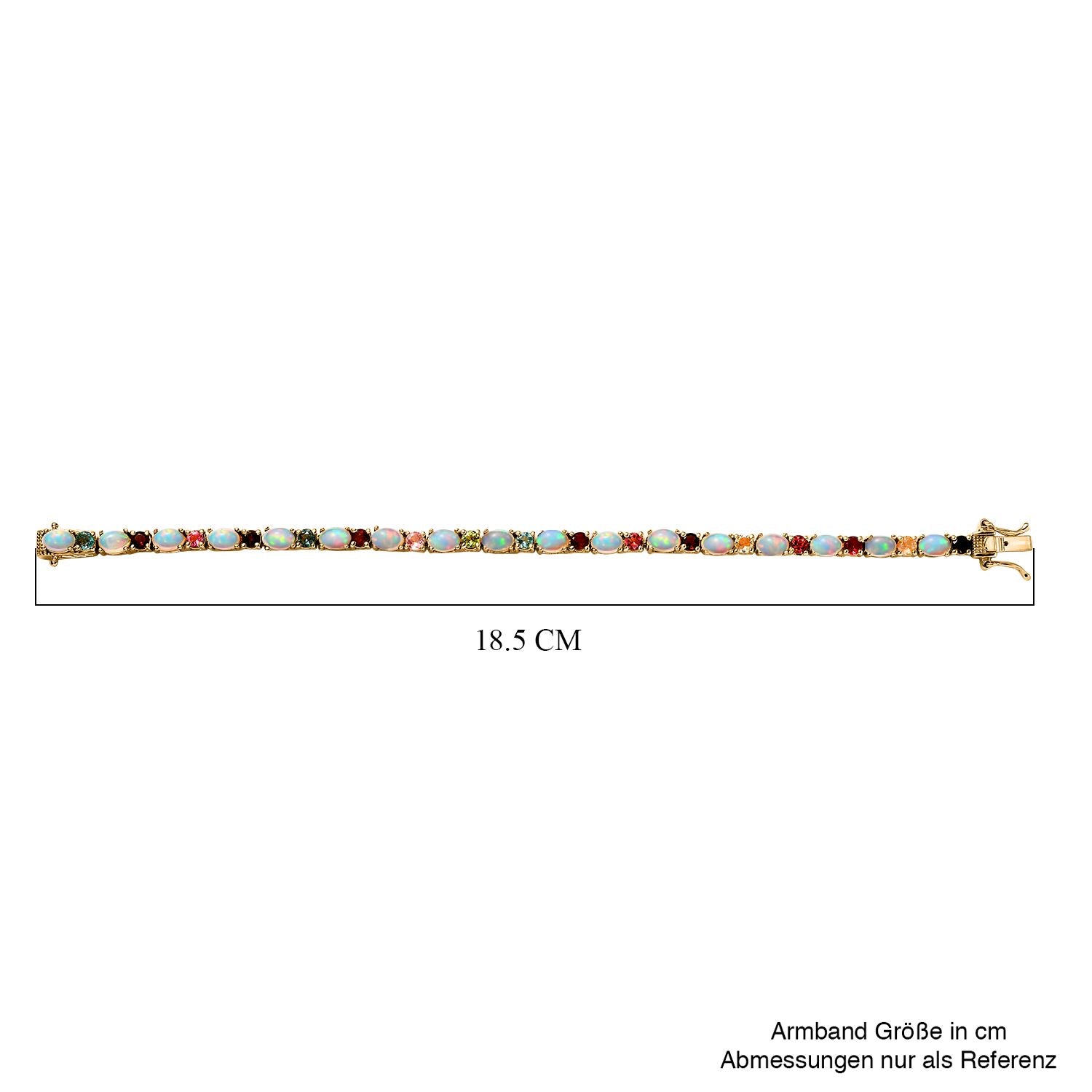 AA Natürlicher, äthiopischer Welo-Opal, mehrfarbiges Turmalin-Armband, ca. 18 cm, 925 Silber Gelbgold Vermeil ca. 8.96 ct