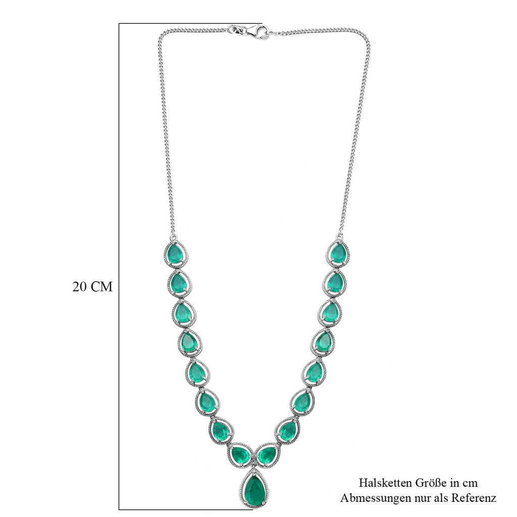 Smaragd-Quarz-Triplette Halskette, ca. 45 cm, 925 Silber platiniert, ca. 26.73 ct